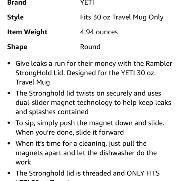 Yeti Rambler Stronghold Lid for 30oz Travel Mug - Picture 3 of 8